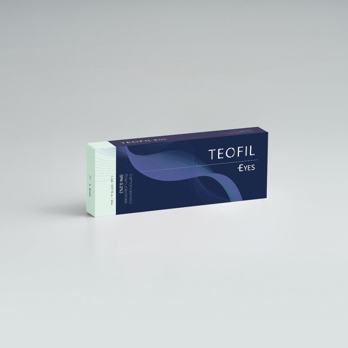 Tecofil Eyes contact lens box on a gray background