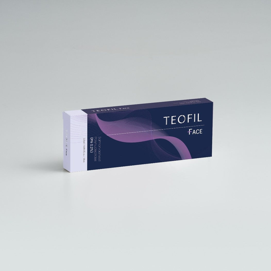 Teofil Face product packaging on a gray background