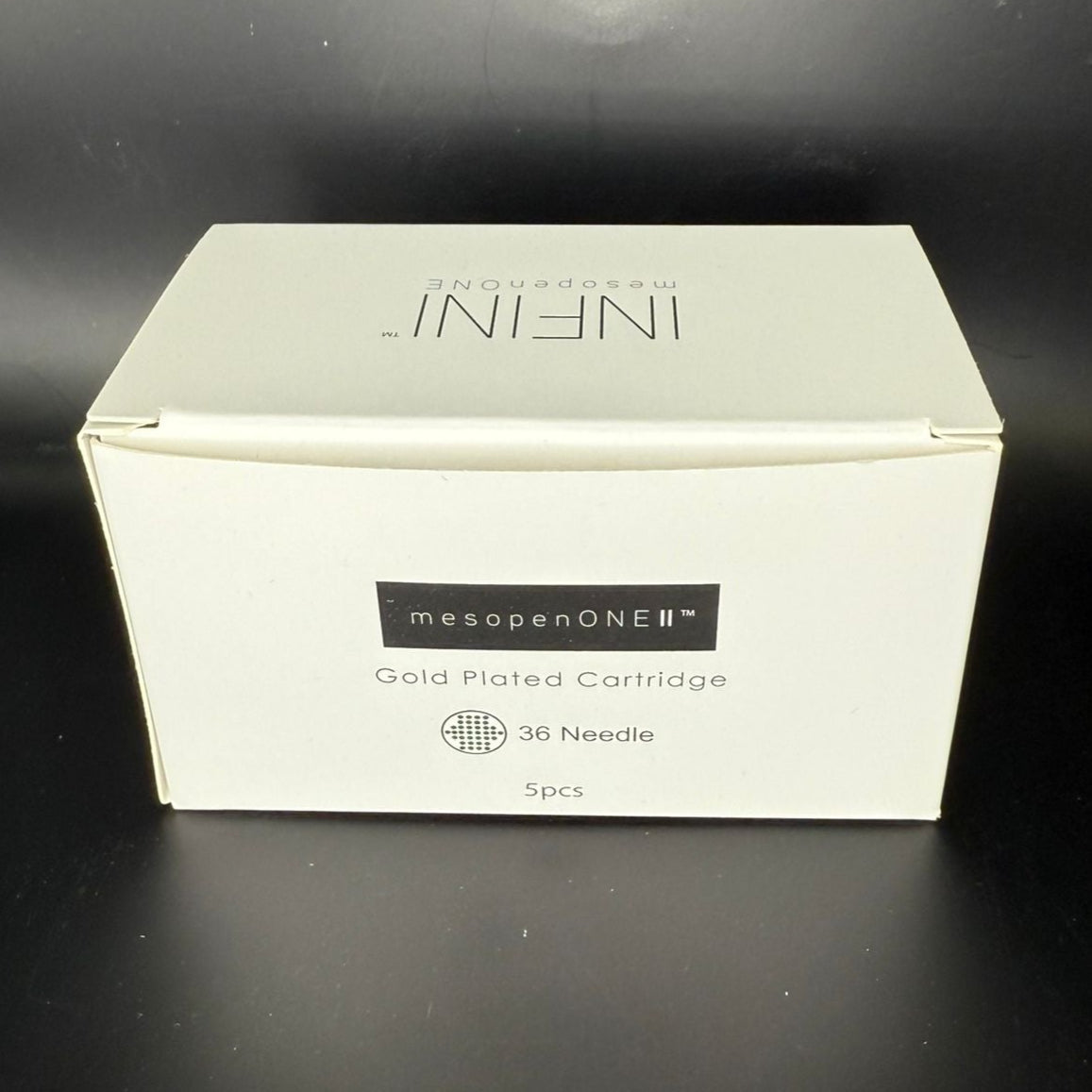 Box of MesopenONE+ needles on a dark background